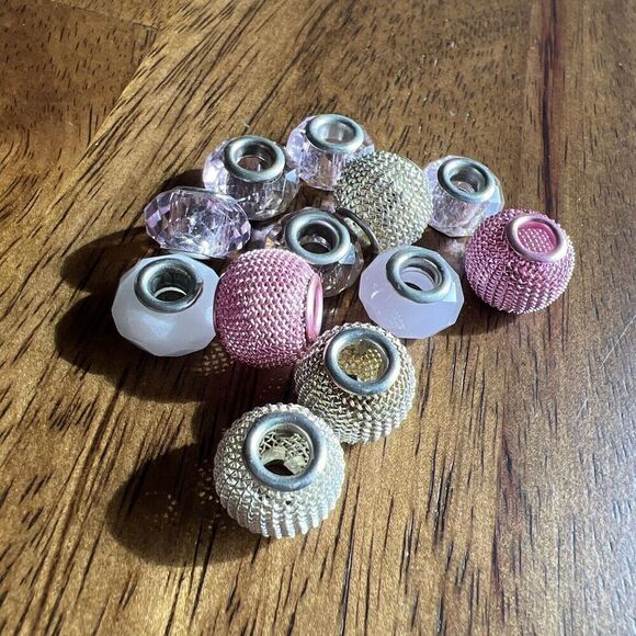 Set Of 12 8mm-12mm Pink White Silver Spacers For Bracelet Or Necklace DIY - Picture 2 of 7